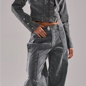 Gray Denim Velvet Wide leg  Pants